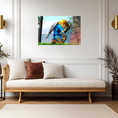 The Legend of Zelda Breath of the Wild Link Kneeling with Master Sword | Serene Moment Poster | Gaming Room BOTW Decor - Video Games Poster