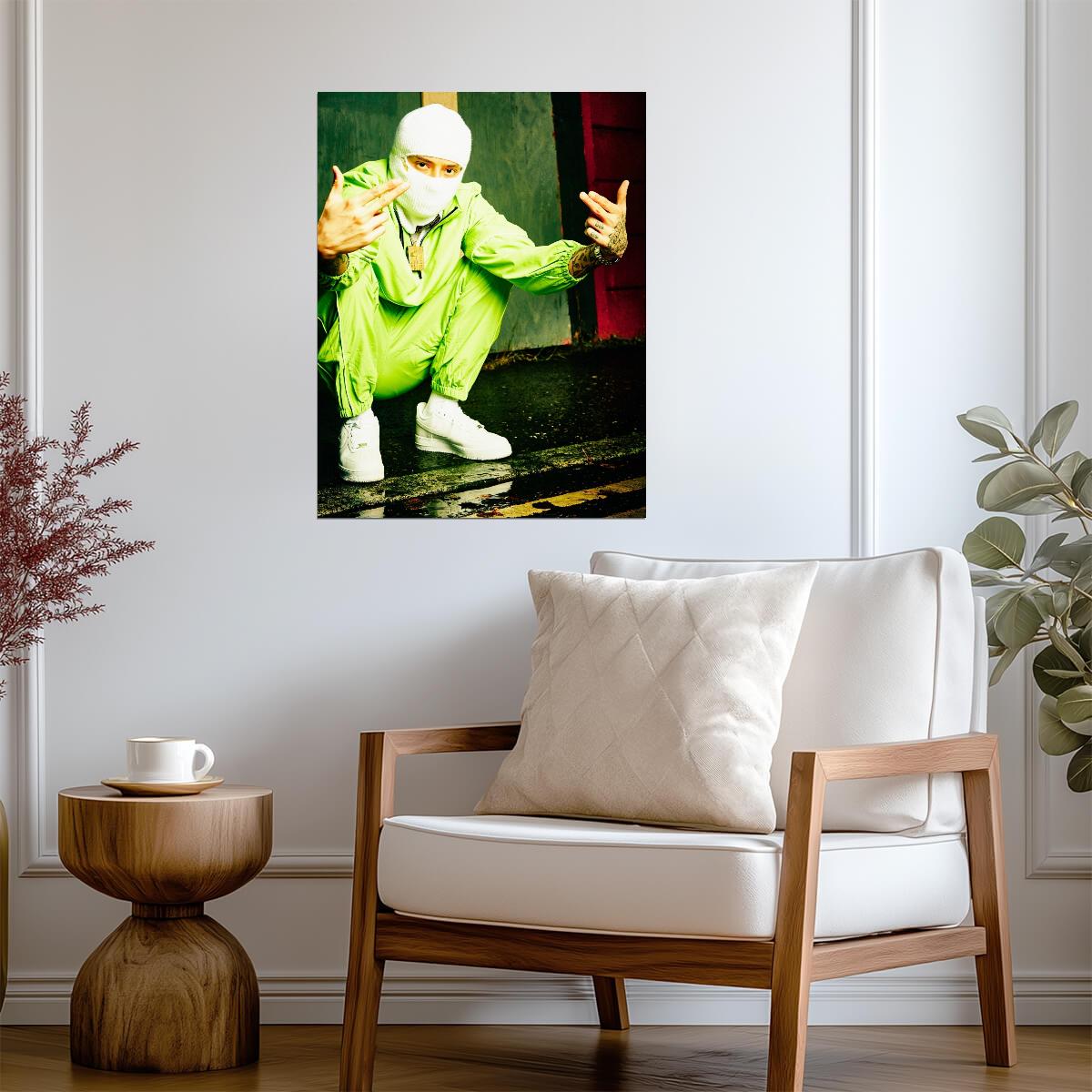 Central Cee in White Balaclava | Neon Green Tracksuit Poster | UK Rap Star Wall Art - Music Poster