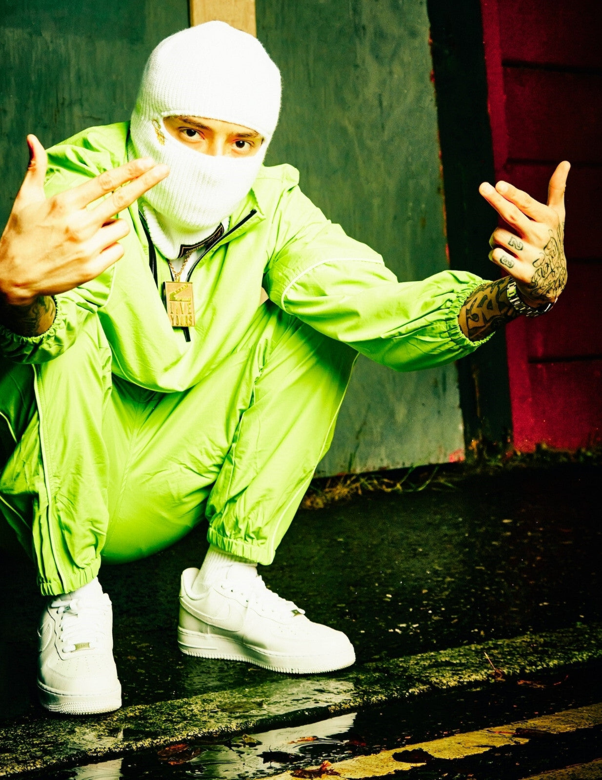 Central Cee in White Balaclava | Neon Green Tracksuit Poster | UK Rap Star Wall Art - Music Poster