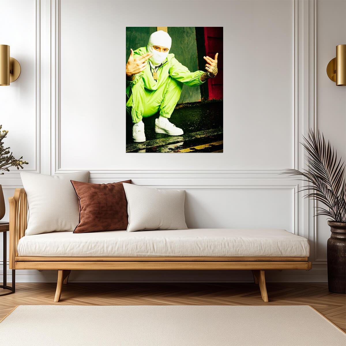 Central Cee in White Balaclava | Neon Green Tracksuit Poster | UK Rap Star Wall Art - Music Poster