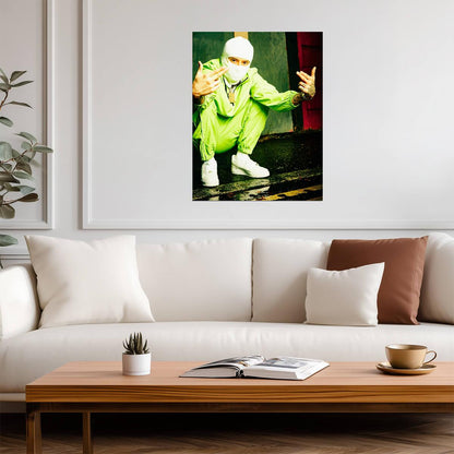 Central Cee in White Balaclava | Neon Green Tracksuit Poster | UK Rap Star Wall Art - Music Poster