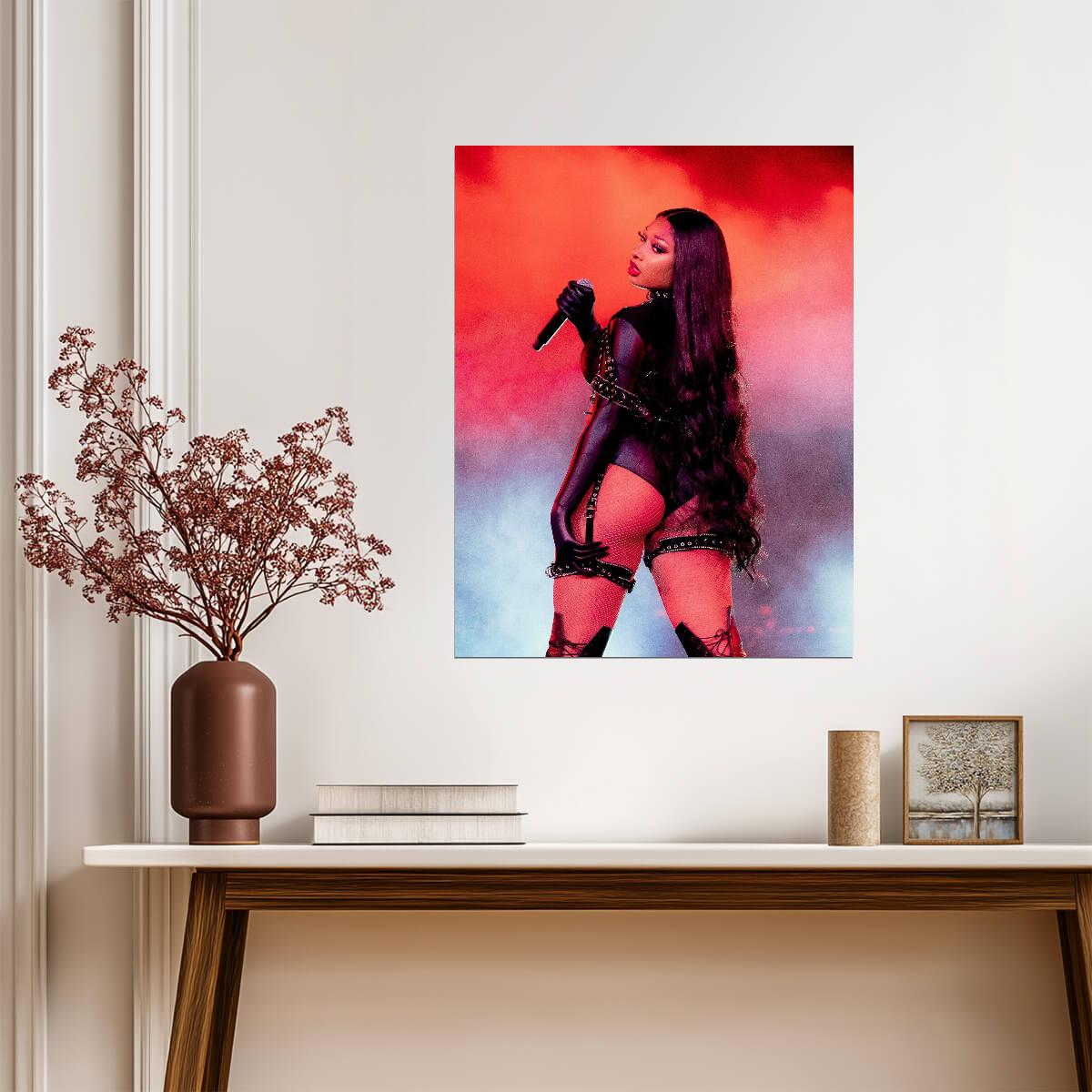 Megan Thee Stallion Live Performance | Black Bodysuit Concert Poster | Sexy Hip Hop Star - Music Poster