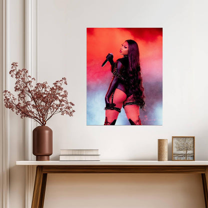 Megan Thee Stallion Live Performance | Black Bodysuit Concert Poster | Sexy Hip Hop Star - Music Poster