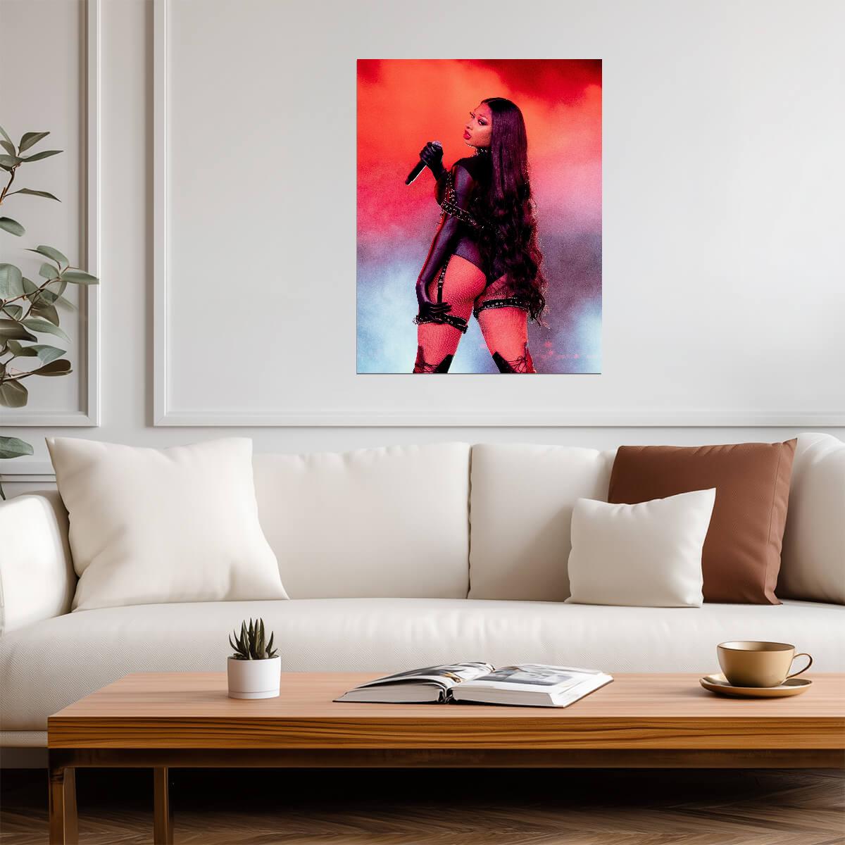 Megan Thee Stallion Live Performance | Black Bodysuit Concert Poster | Sexy Hip Hop Star - Music Poster