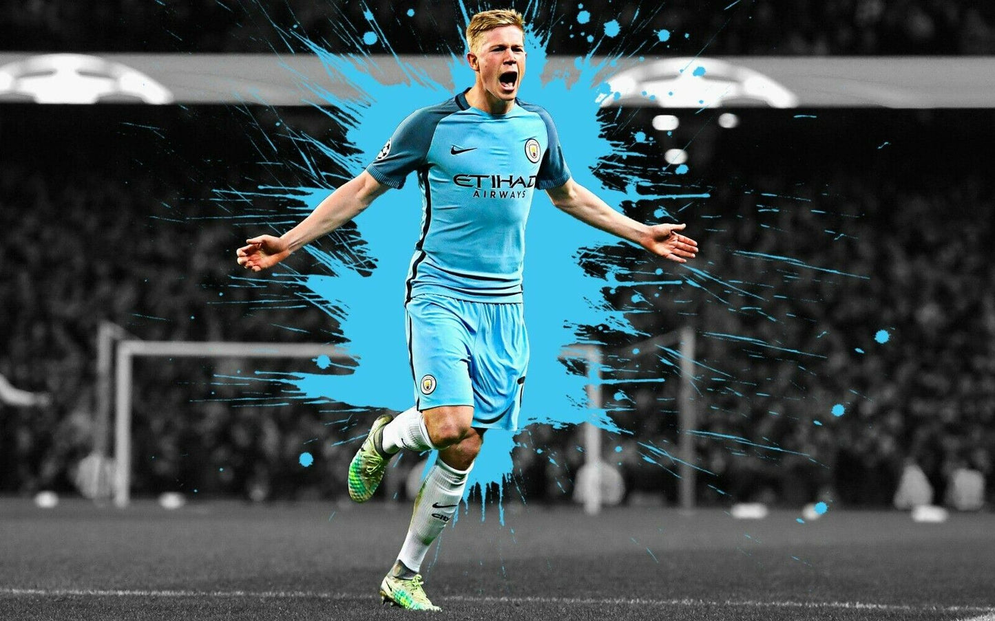 Kevin De Bruyne Manchester City | Soccer Goal Celebration Poster | Color Splash Sports Wall Art - Sports Poster