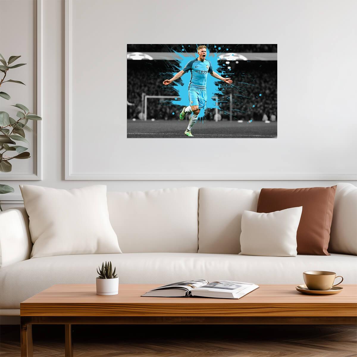 Kevin De Bruyne Manchester City | Soccer Goal Celebration Poster | Color Splash Sports Wall Art - Sports Poster