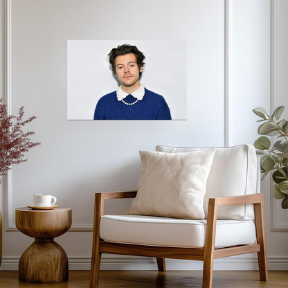 Harry Styles Pearl Necklace Portrait | Pop Music Poster | Modern Celebrity Wall Art - Music Poster