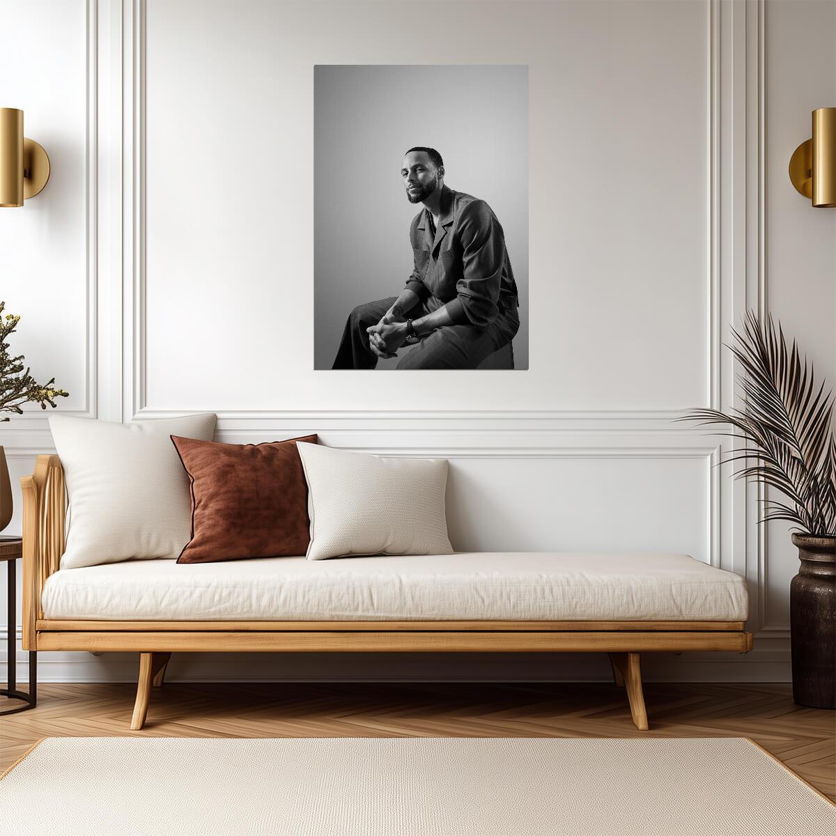 Stephen Curry Black and White Portrait | Basketball Poster | NBA Fashion Wall Art - Sports Poster