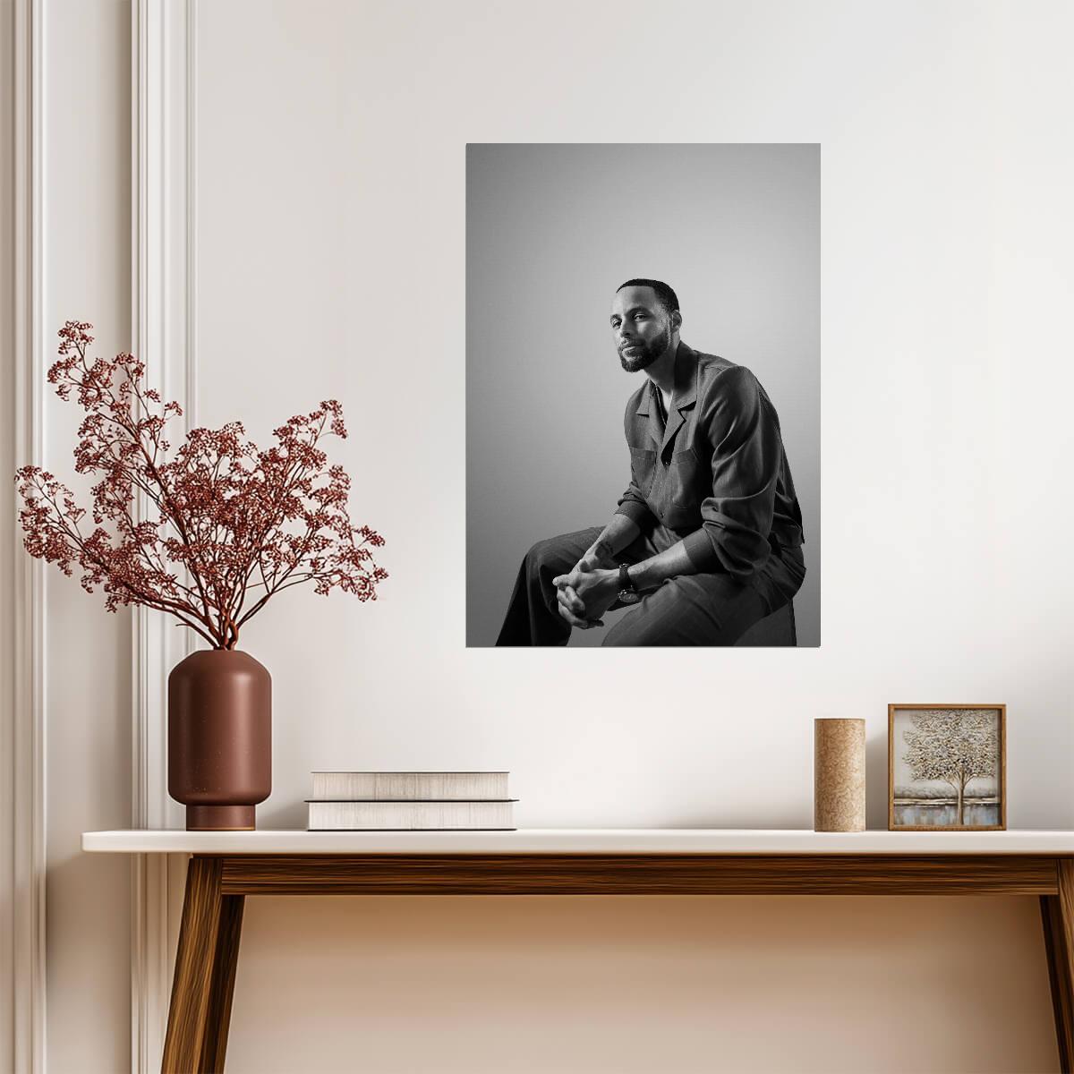 Stephen Curry Black and White Portrait | Basketball Poster | NBA Fashion Wall Art - Sports Poster