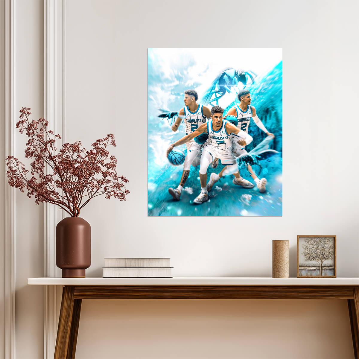 LaMelo Ball Charlotte Hornets | Basketball Action Poster | Dynamic Sports Art - Sports Poster