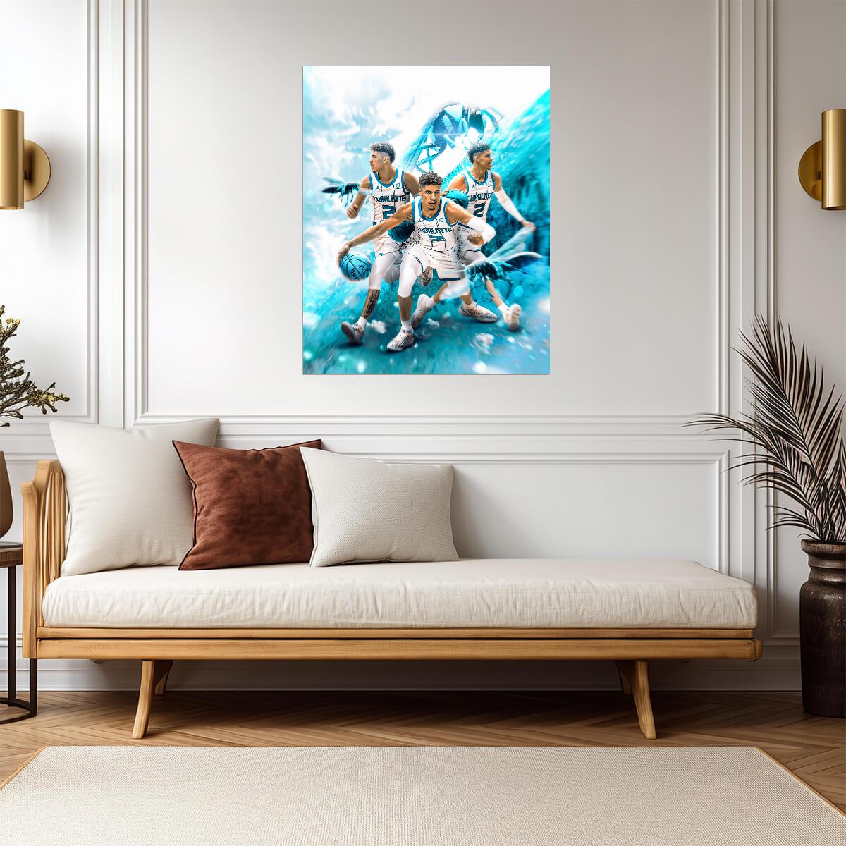 LaMelo Ball Charlotte Hornets | Basketball Action Poster | Dynamic Sports Art - Sports Poster