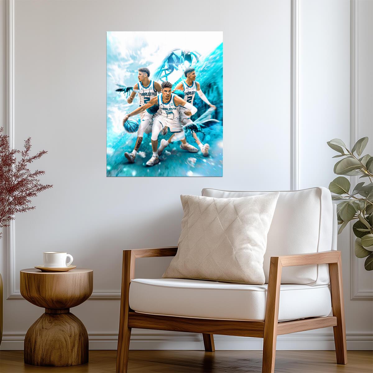 LaMelo Ball Charlotte Hornets | Basketball Action Poster | Dynamic Sports Art - Sports Poster