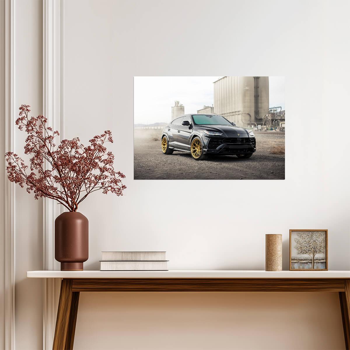 Lamborghini Urus with Gold Wheels | Black Luxury SUV Poster | Custom Tuner Car Art - Cars Poster