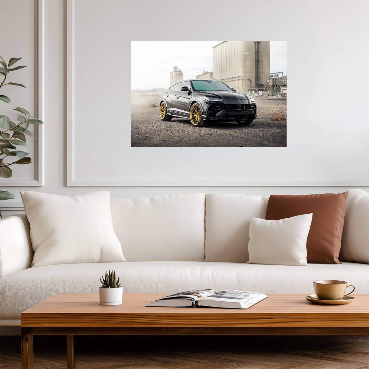 Lamborghini Urus with Gold Wheels | Black Luxury SUV Poster | Custom Tuner Car Art - Cars Poster