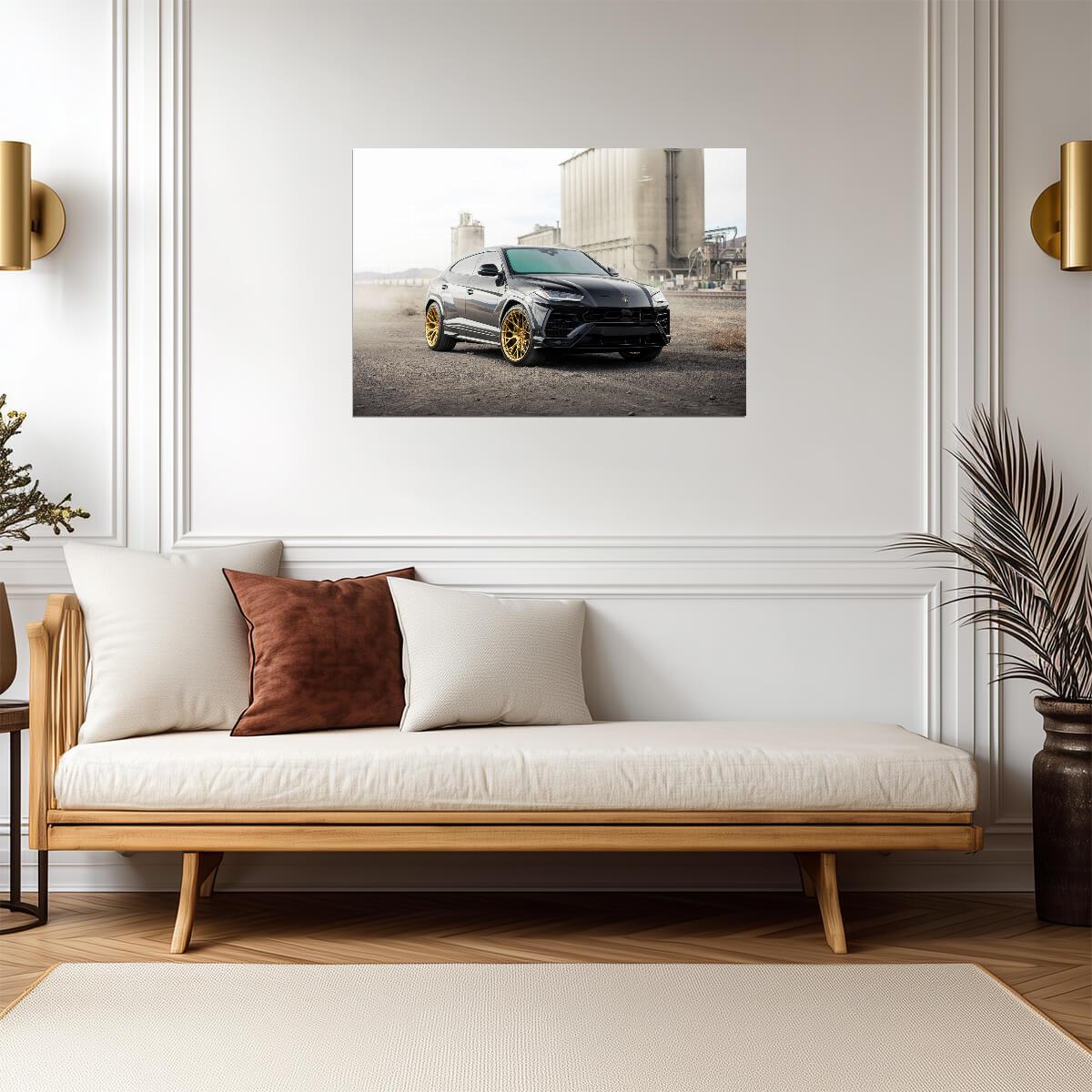 Lamborghini Urus with Gold Wheels | Black Luxury SUV Poster | Custom Tuner Car Art - Cars Poster