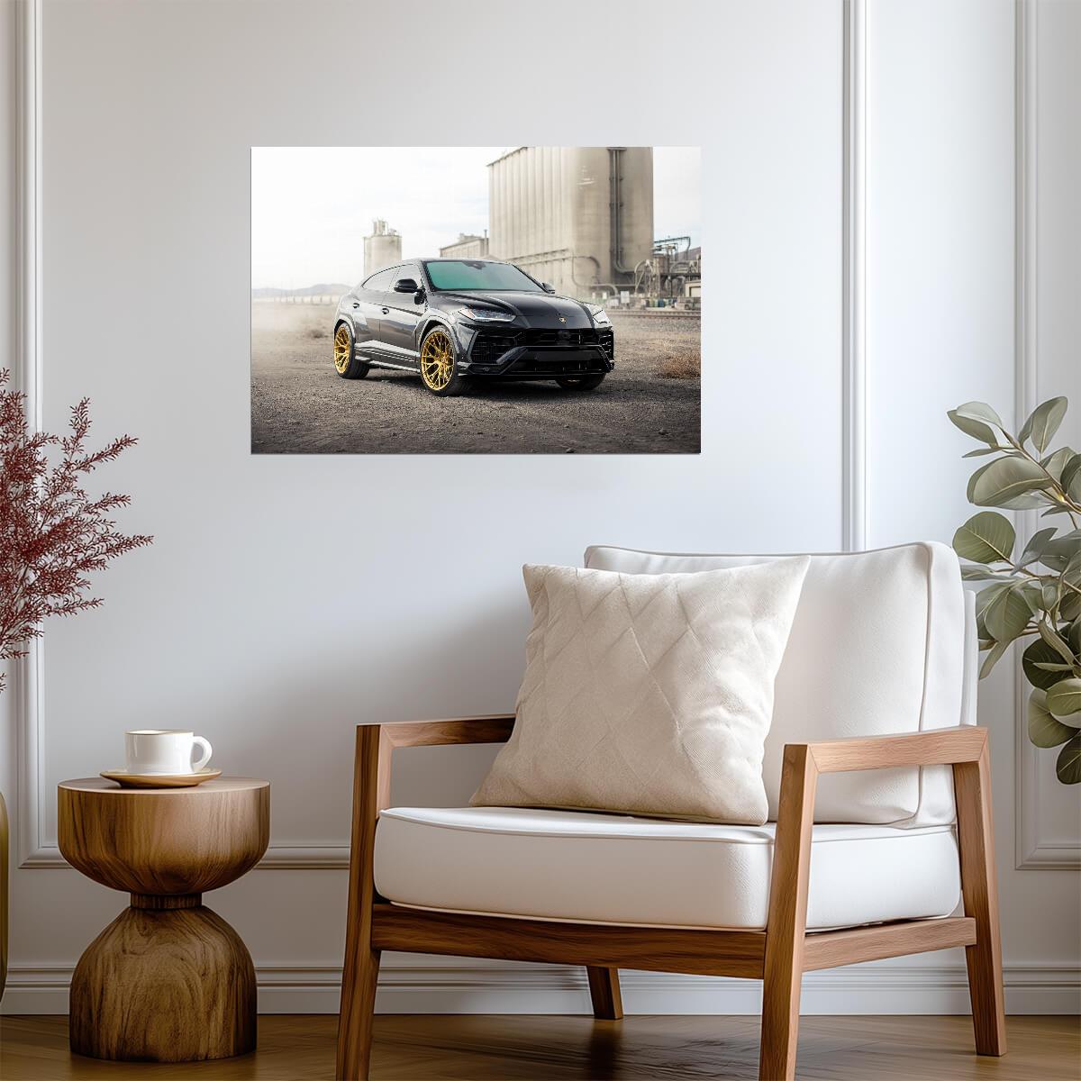 Lamborghini Urus with Gold Wheels | Black Luxury SUV Poster | Custom Tuner Car Art - Cars Poster