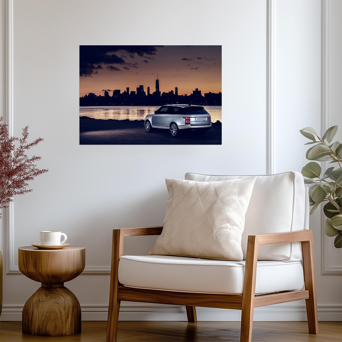 Land Rover Range Rover SV Coupe | Limited Edition Luxury SUV Poster | Chicago Skyline at Dusk - Cars Poster