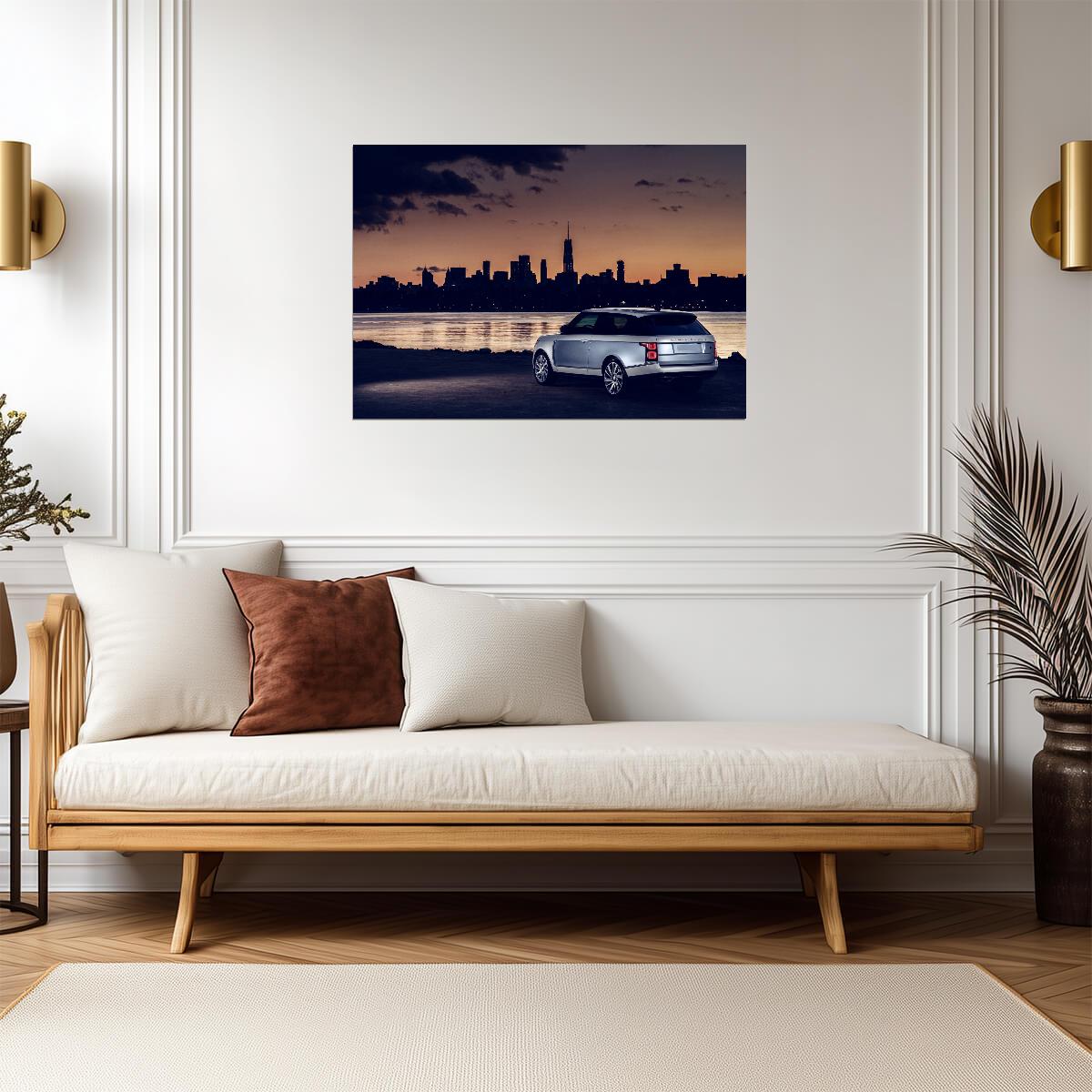 Land Rover Range Rover SV Coupe | Limited Edition Luxury SUV Poster | Chicago Skyline at Dusk - Cars Poster