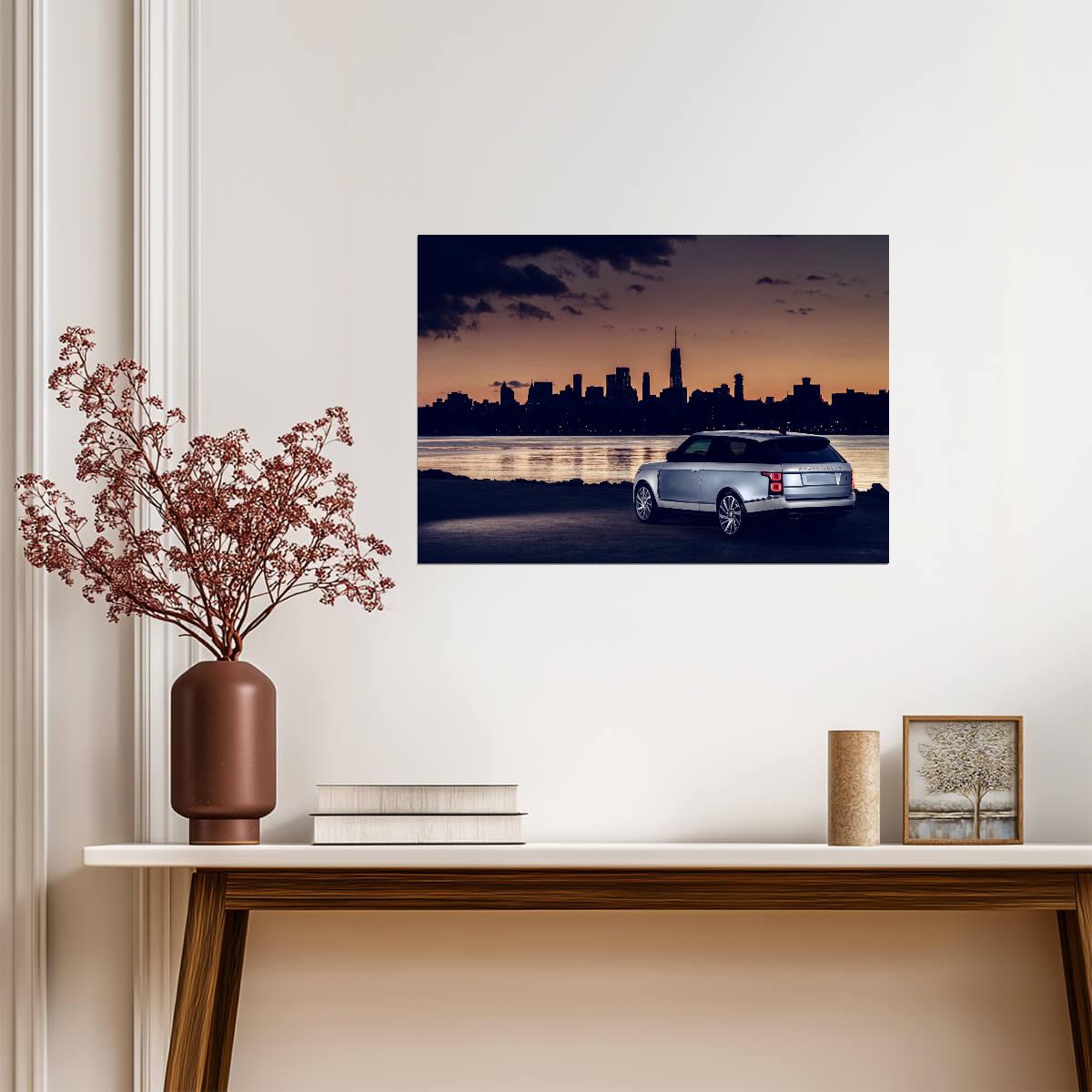 Land Rover Range Rover SV Coupe | Limited Edition Luxury SUV Poster | Chicago Skyline at Dusk - Cars Poster