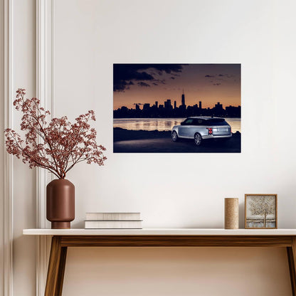 Land Rover Range Rover SV Coupe | Limited Edition Luxury SUV Poster | Chicago Skyline at Dusk - Cars Poster