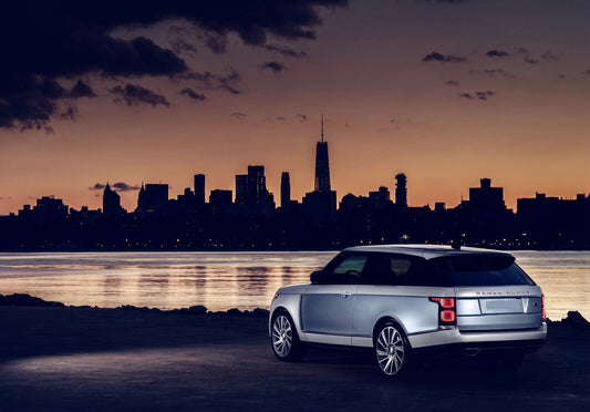 Land Rover Range Rover SV Coupe | Limited Edition Luxury SUV Poster | Chicago Skyline at Dusk - Cars Poster
