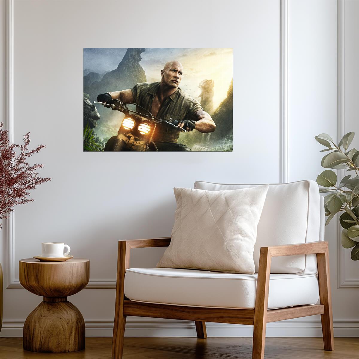 Jumanji Dwayne Johnson on Bike | Action Movie Poster | Film Wall Art - Movies & TV Poster