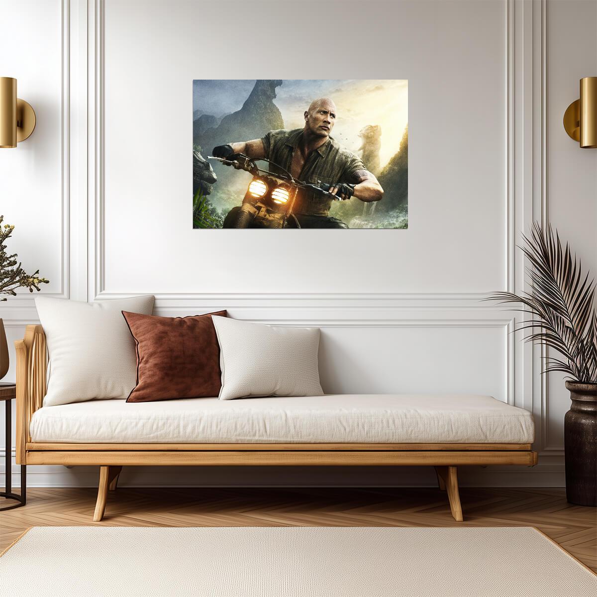 Jumanji Dwayne Johnson on Bike | Action Movie Poster | Film Wall Art - Movies & TV Poster