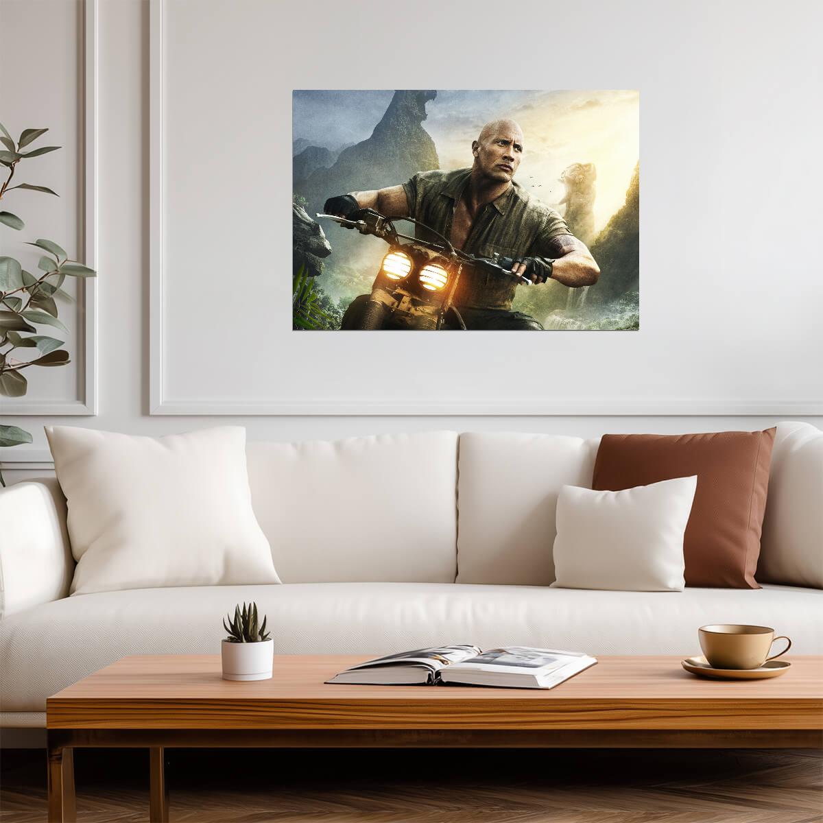 Jumanji Dwayne Johnson on Bike | Action Movie Poster | Film Wall Art - Movies & TV Poster
