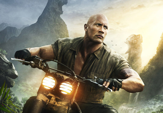Jumanji Dwayne Johnson on Bike | Action Movie Poster | Film Wall Art - Movies & TV Poster