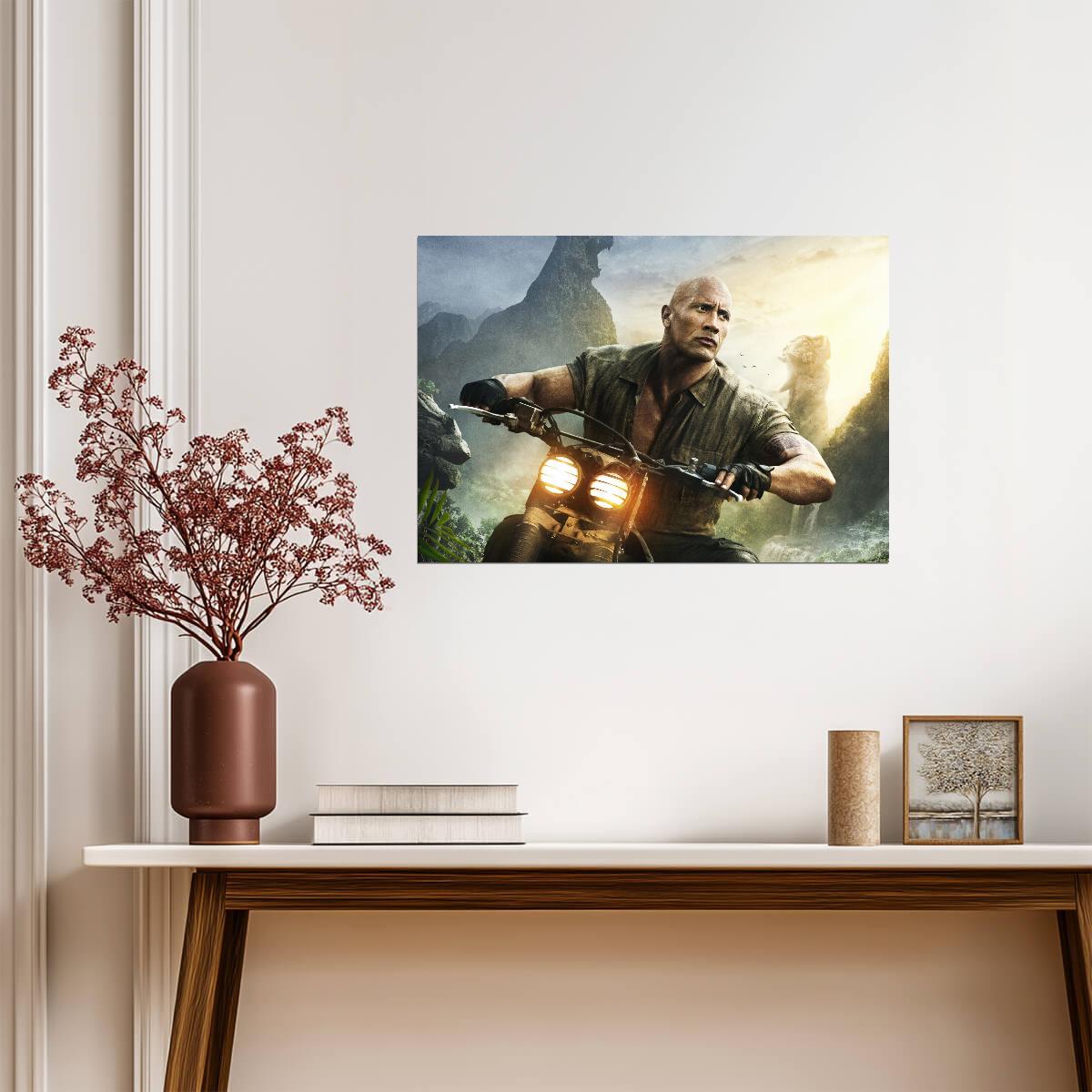 Jumanji Dwayne Johnson on Bike | Action Movie Poster | Film Wall Art - Movies & TV Poster