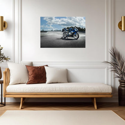Yamaha YZF-R6 | Blue Supersport Motorcycle Poster | Japanese Sportbike on Racetrack - Cars Poster