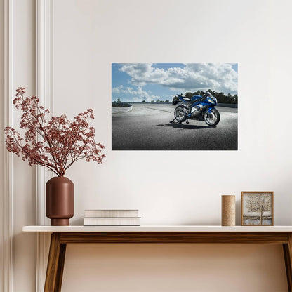 Yamaha YZF-R6 | Blue Supersport Motorcycle Poster | Japanese Sportbike on Racetrack - Cars Poster
