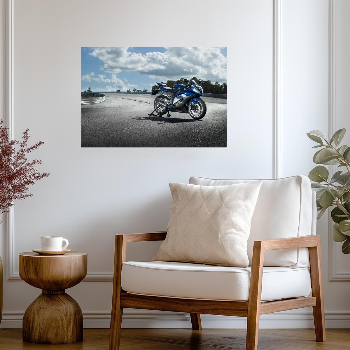 Yamaha YZF-R6 | Blue Supersport Motorcycle Poster | Japanese Sportbike on Racetrack - Cars Poster