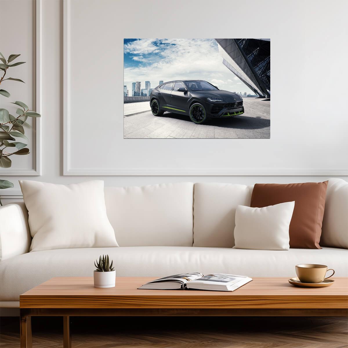 Lamborghini Urus Graphite Capsule | Luxury SUV Poster | Matte Black Super SUV with Green Accents - Cars Poster