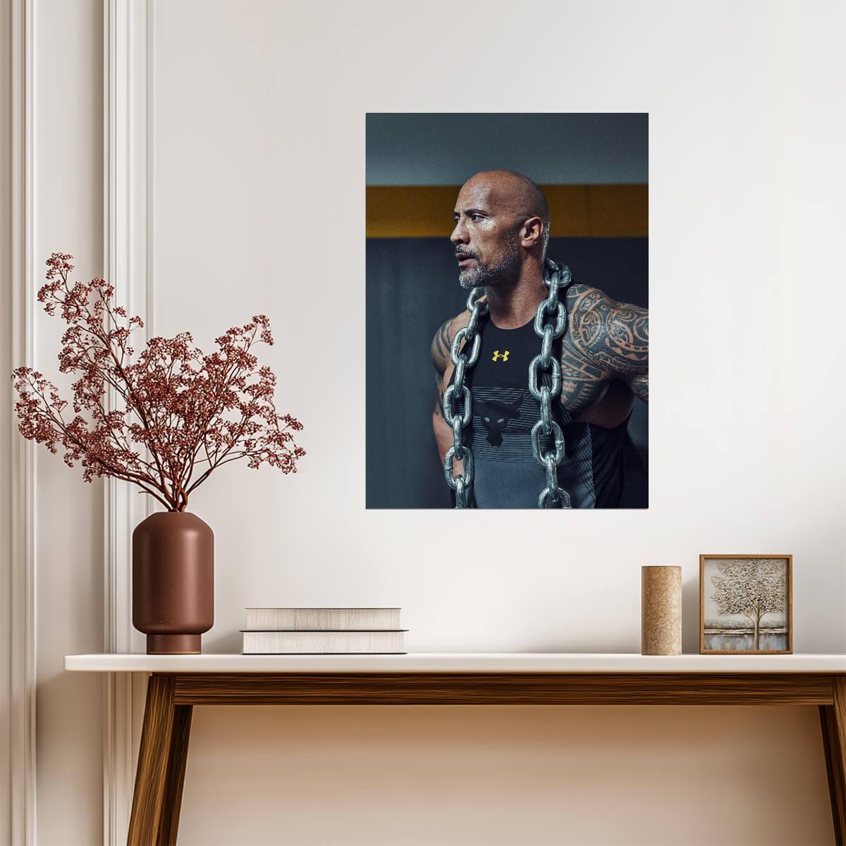 Dwayne Johnson The Rock with Chains | Gym Workout Poster | Fitness Motivation Art - Sports Poster