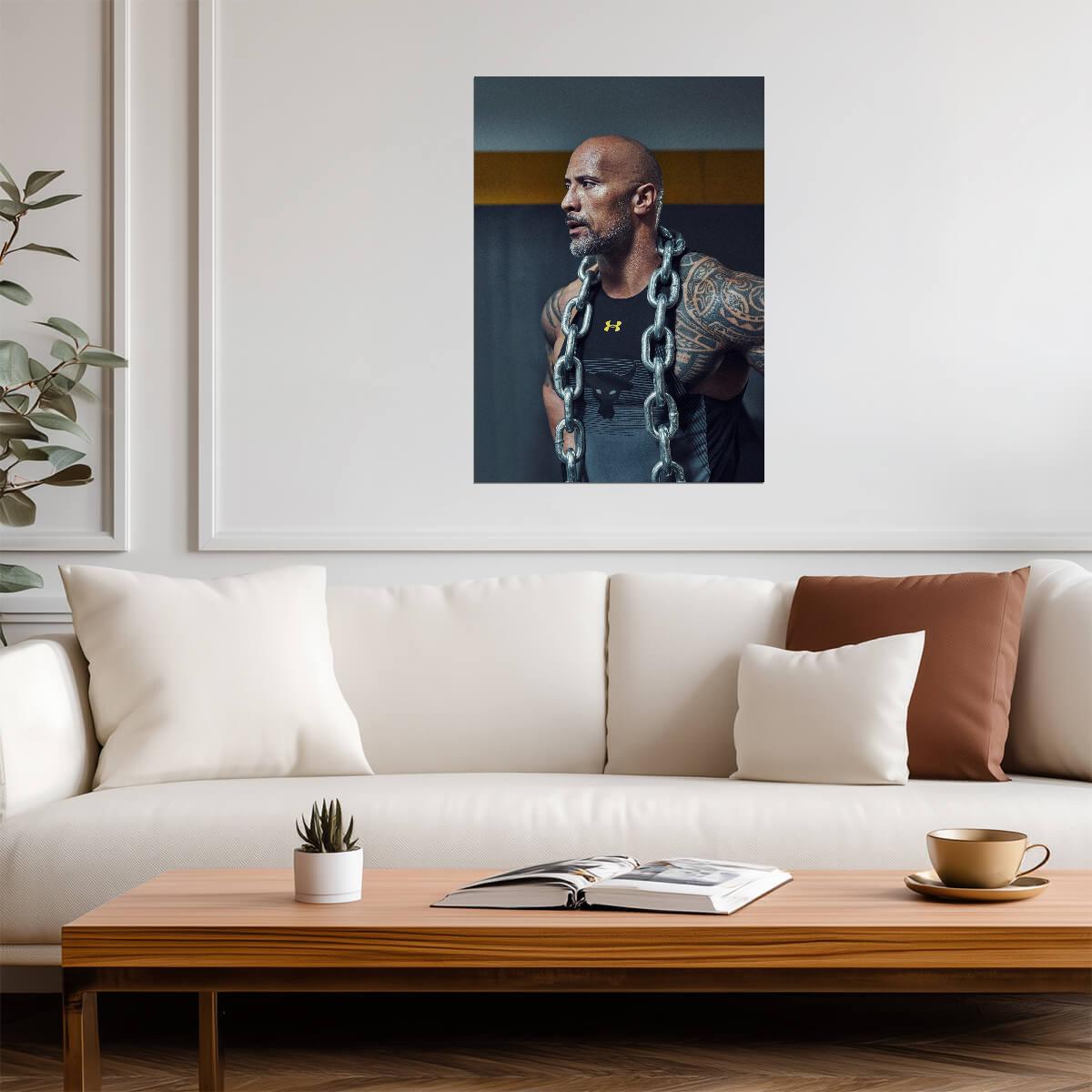 Dwayne Johnson The Rock with Chains | Gym Workout Poster | Fitness Motivation Art - Sports Poster