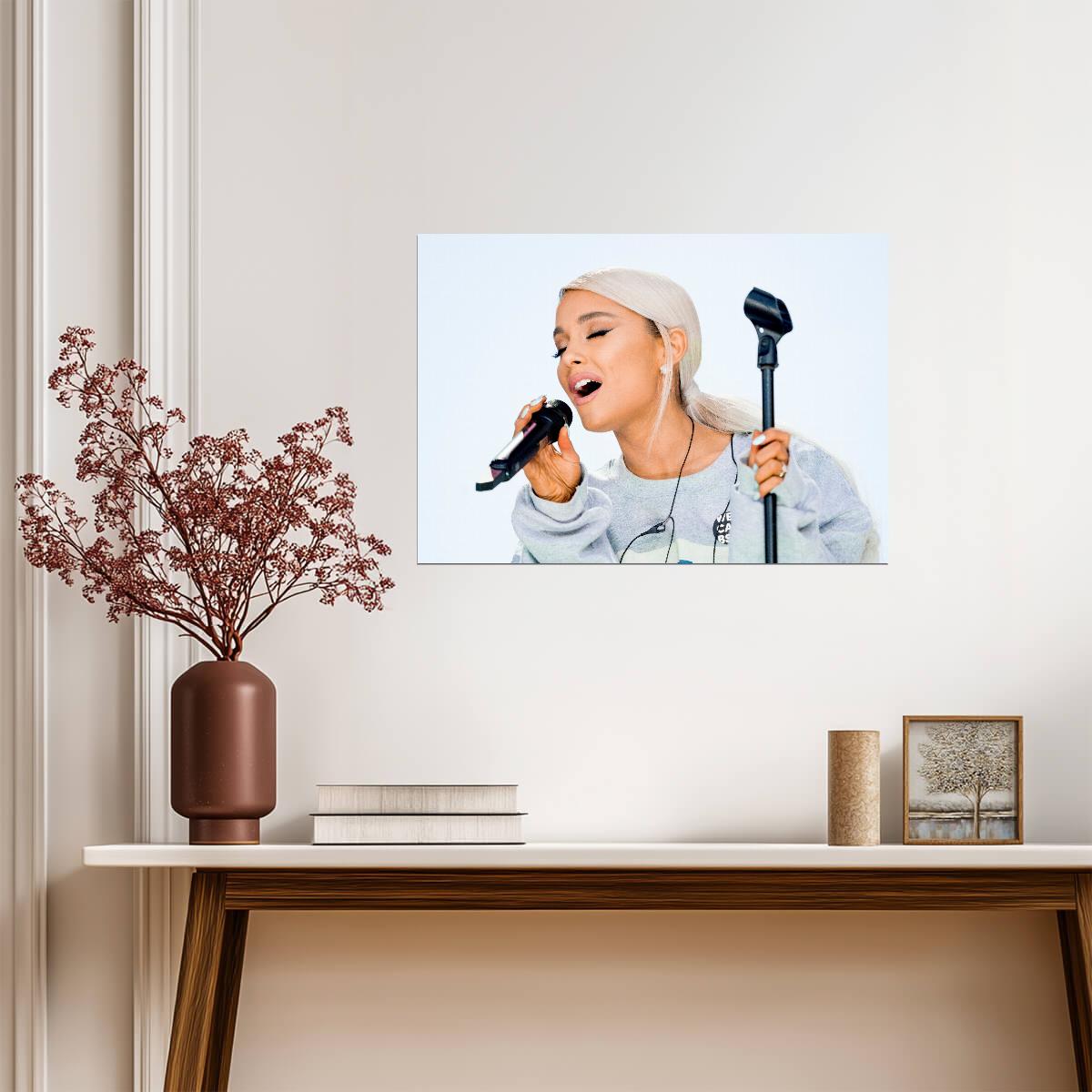 Ariana Grande Singing Live | Sweetener Era Performance Poster | Music Star Concert Art - Music Poster