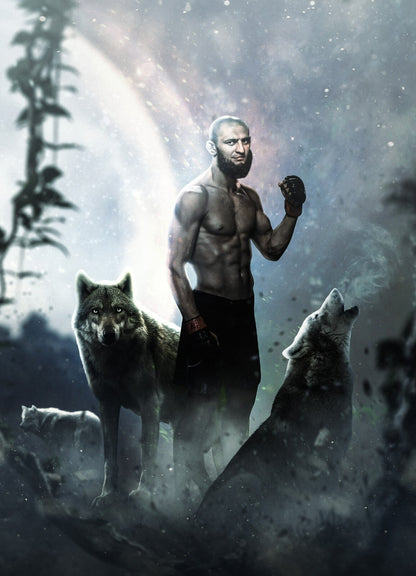 Khamzat Chimaev with Wolves | MMA Fighter Poster | Abstract Sports Art - Sports Poster