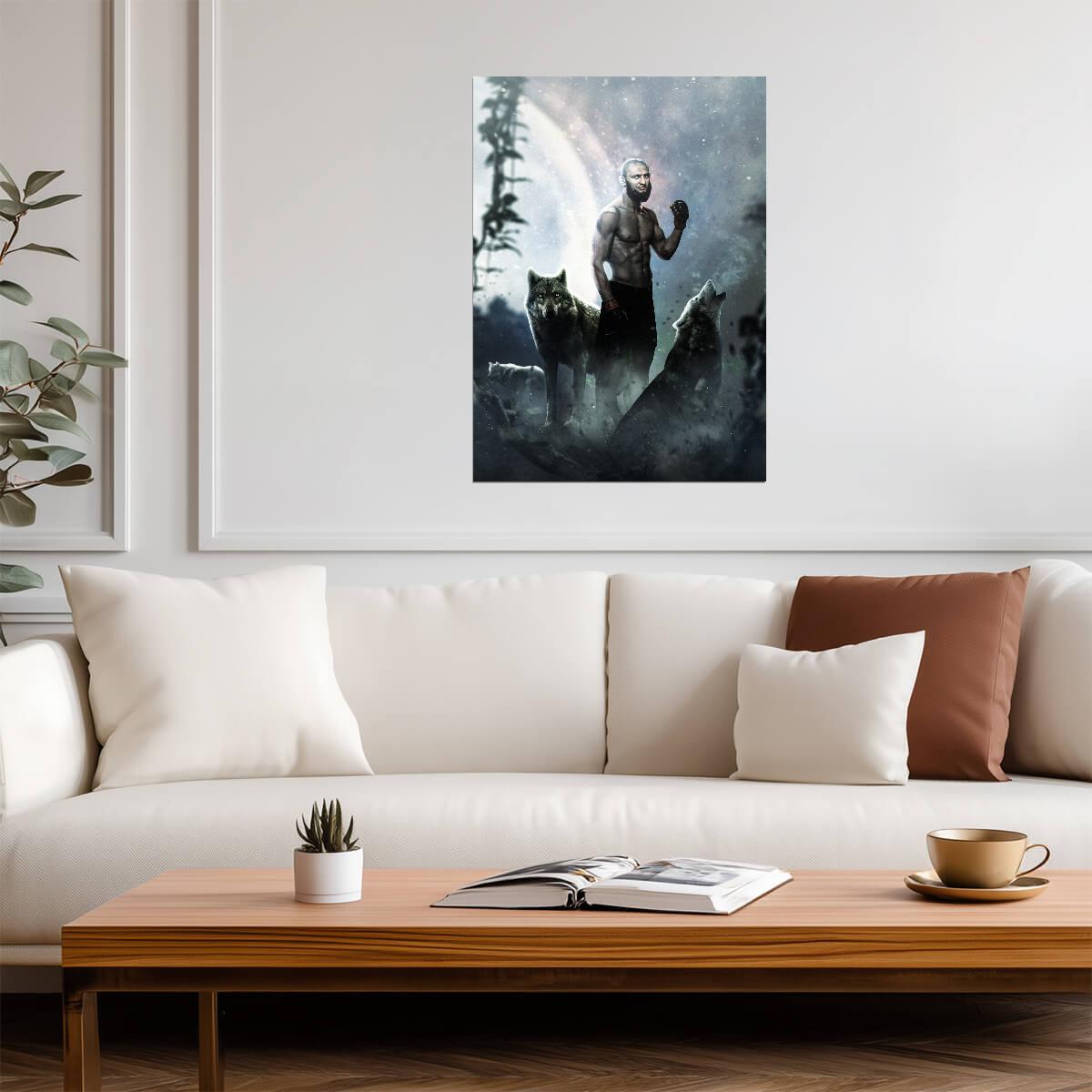 Khamzat Chimaev with Wolves | MMA Fighter Poster | Abstract Sports Art - Sports Poster