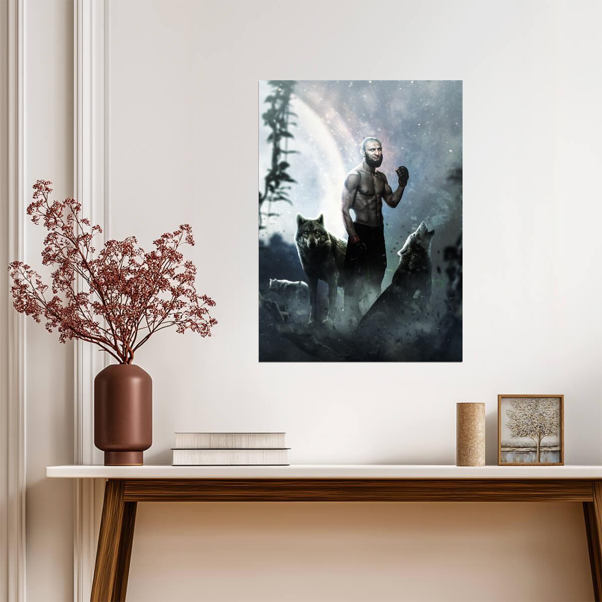 Khamzat Chimaev with Wolves | MMA Fighter Poster | Abstract Sports Art - Sports Poster