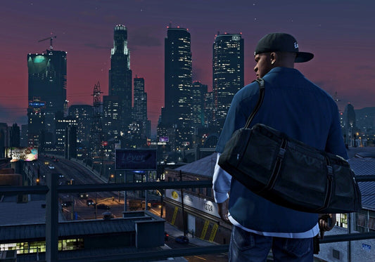 Grand Theft Auto V Franklin Overlooking Los Santos | City Nightscape Poster | Open World Gaming Decor - Video Games Poster