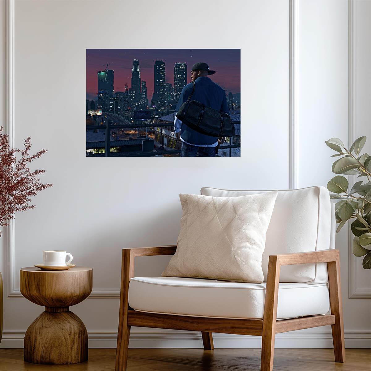 Grand Theft Auto V Franklin Overlooking Los Santos | City Nightscape Poster | Open World Gaming Decor - Video Games Poster