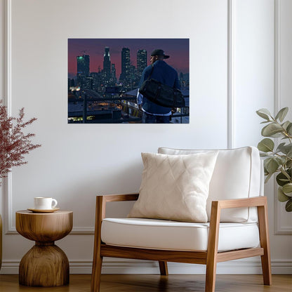 Grand Theft Auto V Franklin Overlooking Los Santos | City Nightscape Poster | Open World Gaming Decor - Video Games Poster