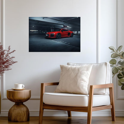 Audi R8 V10 Plus (Gen 2) | Red German Supercar Poster | Sports Car in Parking Garage - Cars Poster
