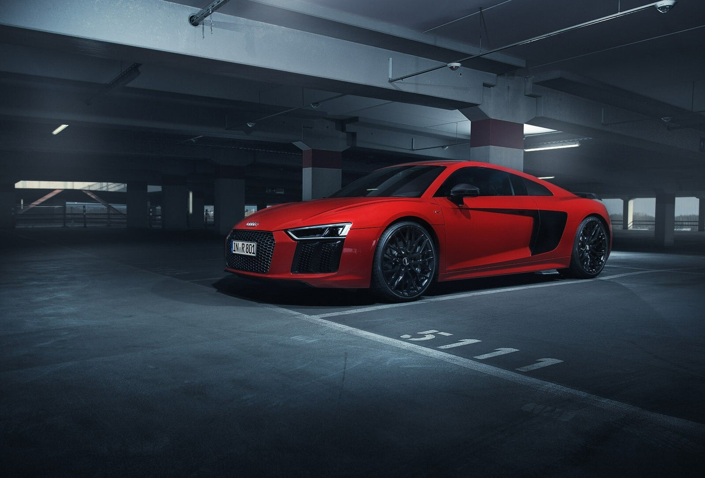 Audi R8 V10 Plus (Gen 2) | Red German Supercar Poster | Sports Car in Parking Garage - Cars Poster