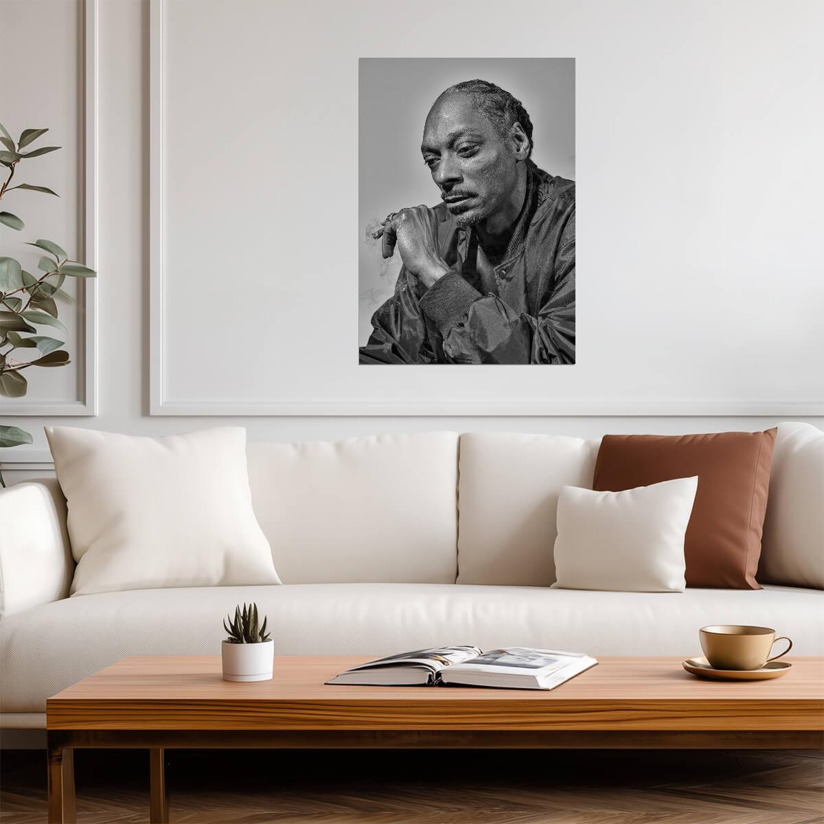 Snoop Dogg Smoking Portrait | Black and White Photography | West Coast Rap Poster - Music Poster