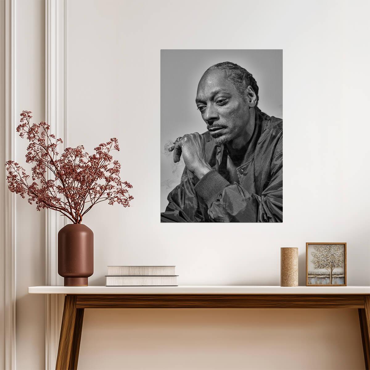 Snoop Dogg Smoking Portrait | Black and White Photography | West Coast Rap Poster - Music Poster