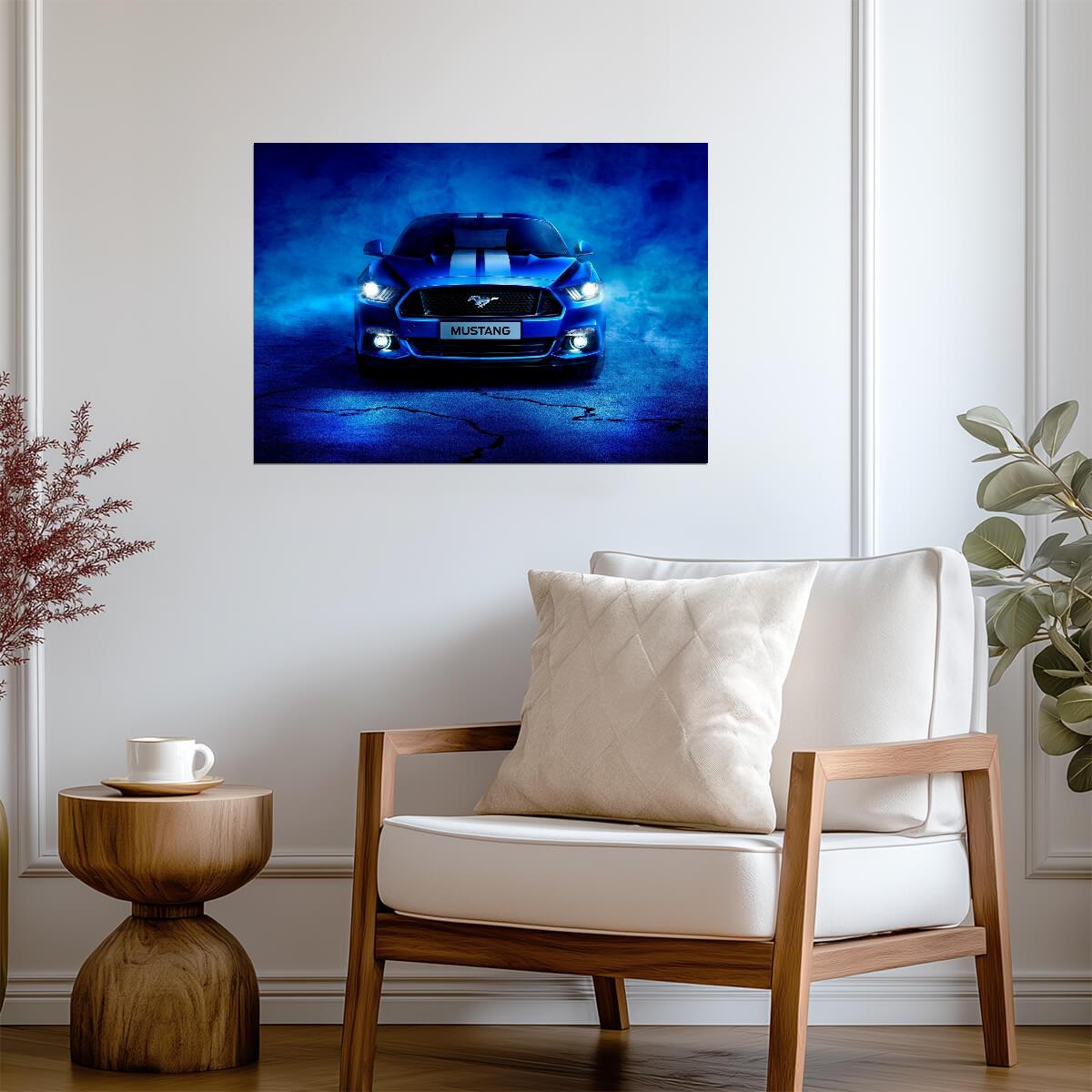 Ford Mustang S550 with Racing Stripes | Blue Muscle Car Poster | Modern American Pony Car Art - Cars Poster