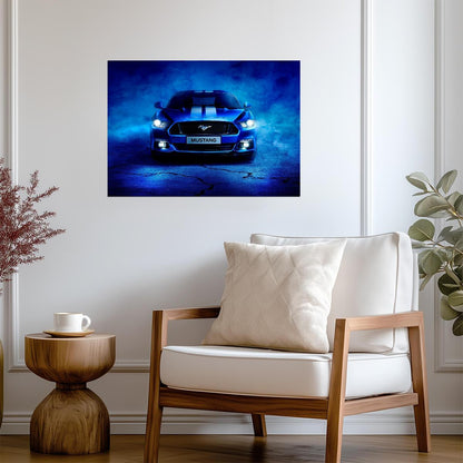 Ford Mustang S550 with Racing Stripes | Blue Muscle Car Poster | Modern American Pony Car Art - Cars Poster