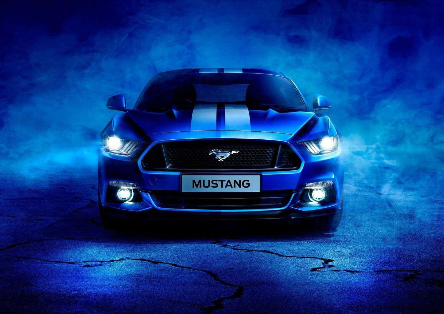 Ford Mustang S550 with Racing Stripes | Blue Muscle Car Poster | Modern American Pony Car Art - Cars Poster